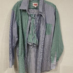 Solid & Striped Shirt Shorts Set Womens M/S Blue Green Patchwork Stripe 2 Piece Photo 0