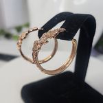 Rose Gold Large Huggie Hoop Earrings with CZ Butterfly Design Pink Photo 2