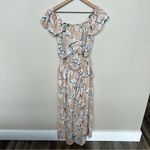 J.O.A. Traveler Beige Floral Print Midi Jumpsuit Size Medium Off the Shoulder Photo 8