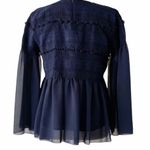 See By Chloe See By Chloé NWT Sheer Sleeve Ruffle Peplum Cropped Blouse Top Navy Blue Size 8 Photo 2