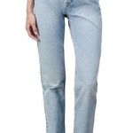 ZARA Straight Jeans Mom High Rise Rigid Denim Light Wash Distressed 6 Photo 0