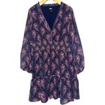 Paige  Women’s Size L Purple Blue Floral Babydoll Cottage Mini Tiered Mini Dress Photo 2