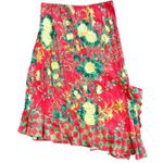 Jams World  Red Floral Skirt Limited Edition Small Ruffle Rayon Elastic Midi Photo 3
