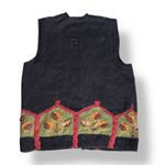 Vintage Marisa Christina Hand Knit Black Leaf Sweater Vest Black Autumn Cozy Size M Photo 9