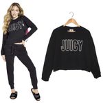 Juicy Couture French Terry Crew Neck Crop Sweatshirt Crown Womens Black L Photo 1