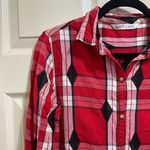 Woolrich Women’s  Red Flannel Diamond Plaid Button Up Long Shirt Size Medium Photo 3