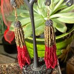 Red And Green Seed Bead Tassel Pave Crystal Earrings Photo 2