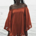 JUAN DE DIOS‎ Mexico Lindo Linen Mini Dress Embroidered SIZE XS Terracotta Orange Photo 0