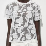 ZARA NWT Front Embroidery T-Shirt / White Lace Floral Top Women’s Small Photo 0