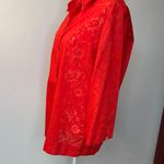 Sag Harbor Costal Grandma Blouse Red 3/4 Sleeve Button Floral Sheer XL Holiday Photo 3