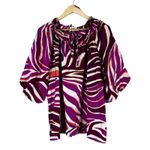 BIBI Womens Purple White Satin Zebra Print Peasant Top Size L Coastal Old Money Size L Photo 1
