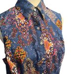 Urban Diction Women's M Floral Blue Button Down Sleeveless Shirt Colorful Boho‎ Size M Photo 1