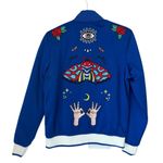 Adidas Embellished Arts Bomber Jacket Women's XS Blue Snap Embroidered Photo 1