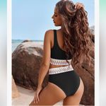 AI'MAGE High Waisted Two Piece Sporty Swimsuits High Cut Tummy Control nwt Black Size L Photo 1