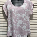 Pink Rose  Lavender/White Floral Short Sleeve Scoop‎ Zipper Back Blouse Size M Photo 0