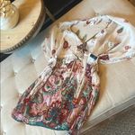 Rhona Sutton Creme Floral Beaded Sequenced Printed Swim Cover Up Tie Waist Red Photo 0