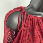 Red Open Knit Top sz M Heavy Weight Boho Long Sleeve Tie Waist Blouse Cottage Size M Photo 4