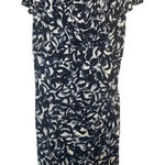 Ralph Lauren Lauren  Navy Blue White Sheath Dress Empire Waist V-Neck 16W Floral Photo 0