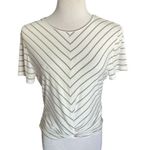 NWT Womens J.O&Co Striped Taupe Chevron Stripe Twist Front Tee Shirt Photo 0