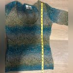 BKE Sheer Knit Striped Sweater Blue Green Tan Y2K Size L Photo 4
