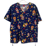 Disney  Halloween Scrub Top Shirt XL Blue Mickey Minnie‎ Donald Duck Halloween Photo 0
