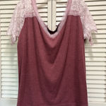 Flamingo‎ Dusty Rose V Neck Lace Short Sleeve Blouse Size 2XL Soft Pink Photo 0