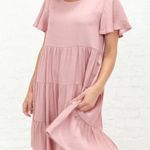 MikaRose  Pink Tiered Short Sleeve Button Back Keyhole Dress Size L Photo 0