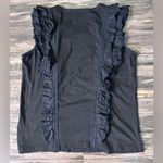 Veronica Beard  Pima Cotton Short Sleeve Ruffle Crew Neck Tee Shirt‎ Black Medium Photo 11