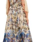 Karen Millen  Placed Border Print Tie Strap Metallic Smocked Midi Dress US 20 Photo 1