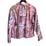 New Direction Women Cotton Top L Multicolor Artsy Novelty Travel Print Jacket Photo 2