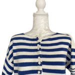 Vintage Blue White Nautical Stripe Henley Knit Short Sleeve Shirt Size Medium Photo 4