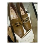 Gucci  Brown Leather Interlocking G
Zumi Logo Square Toe Block Heel
Loafers NEW Photo 7