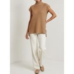 Ganni Rib Knit Mockneck Wool-Blend Sweater, Camel, Medium Photo 4