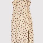 ZARA Womens Dress Beige Maxi Floral Ditsy Tank Smocked Linen Slit A Line Large Photo 0