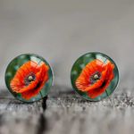 Red Poppy Bloom Veterans Armed Forces Remembrance Stud Earrings Stainless Steel Orange Photo 2