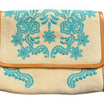 Isabella Fiore  Aqua SPRING RHAPSODY AIDA Flap Clutch Bag Womens Boho Beachy Photo 0