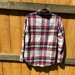 Long sleeve lightweight flannel plaid shirt sz medium red vintage button woman Photo 5