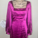 Lulus NTM: Got the Love Satin Dress Magenta Square Neck Long Sleeve Size M NWT Photo 0