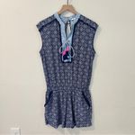Cabana Life West Indies Fringe Romper Blue White Geometric Printed Jumpsuit L Size L Photo 1