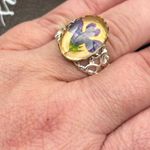 Handmade Purple Floral Pressed Flower Ring Adjustable Silver Band Photo 8