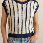 Vintage Dalton Knit Sleeveless Sweater Top Navy Cream – PTP 15 Blue Size XS Photo 0