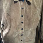 Free People  VTG Camel Suede Snap Button Long Trench Jacket Boho Western Large Photo 1