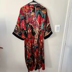 Vintage boho chic long robe with tie waist & velvet trim sleeves Red Size undefined Photo 4