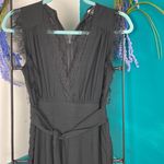 Newbury Kustom Newburyport Custom sm black v neck jumpsuit ruched sides of legs. Lace trim Photo 1