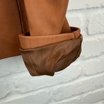 Nine West  Women's 100% Leather Jacket Tan Floral Lining two Button Blazer L Photo 5