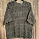 Aerie  Olive Green Crochet Knit Oversized Short Sleeve Sweater Small NWT Photo 0