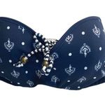 Timeout ᯾ Nautical Print Bandeau Bikini Top ᯾ Navy White Anchors + Stripes Photo 9