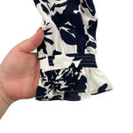 Marie Oliver White Navy Blue Floral Print Long Sleeve Silk Blouse Size Large Photo 6