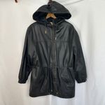 Vintage Middlebrook Park Genuine Leather Hooded‎ Jacket Drawstring Black Large Photo 1