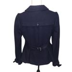 Gracia Fashion Women's Navy Blue Wool Blend Peacoat Ruffle Zip Up Photo 5